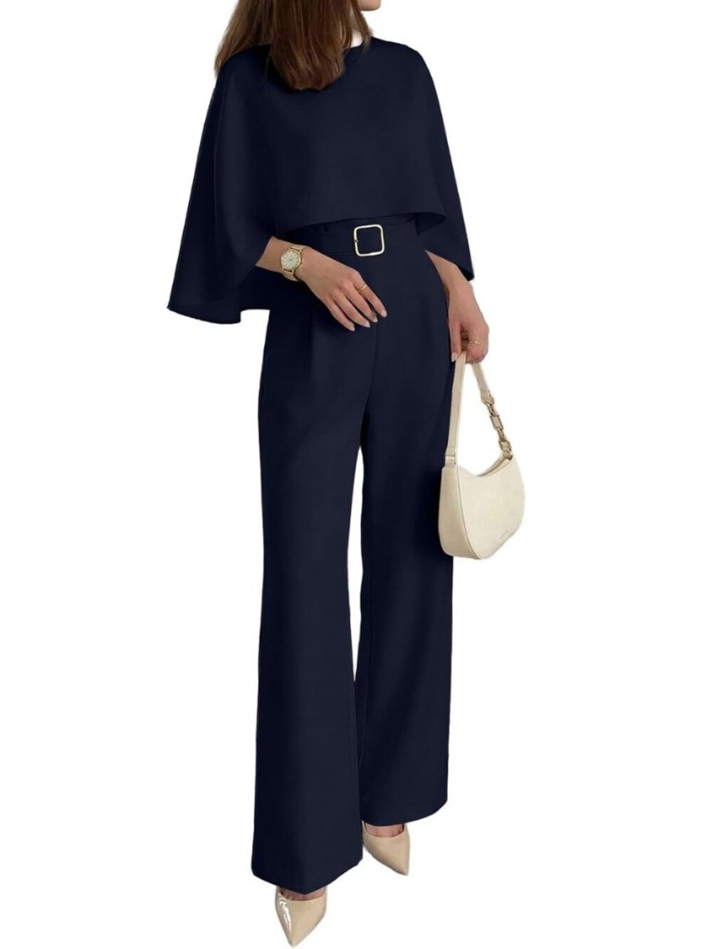 Dressy Jumpsuits For Women Elegant Cape Sleeve Wide Leg Romper
